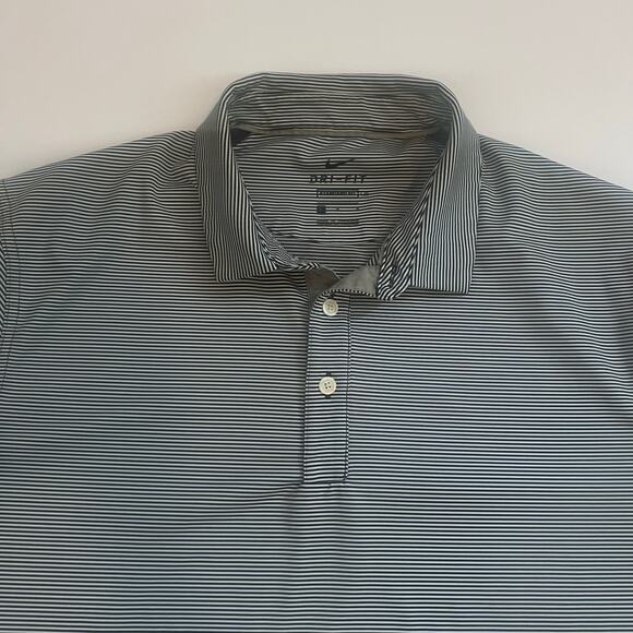 NIKE MENS DRY FIT MENS GOLF POLO SHORT SLEEVE SHIRT NAVY BLUE STRIPED SIZE LARGE - Picture 1 of 13